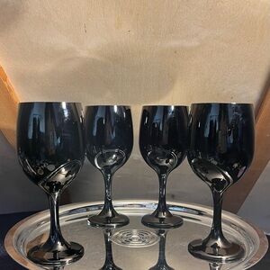 Vintage Libbey Black Cobalt Wine Glasses- Set of 4